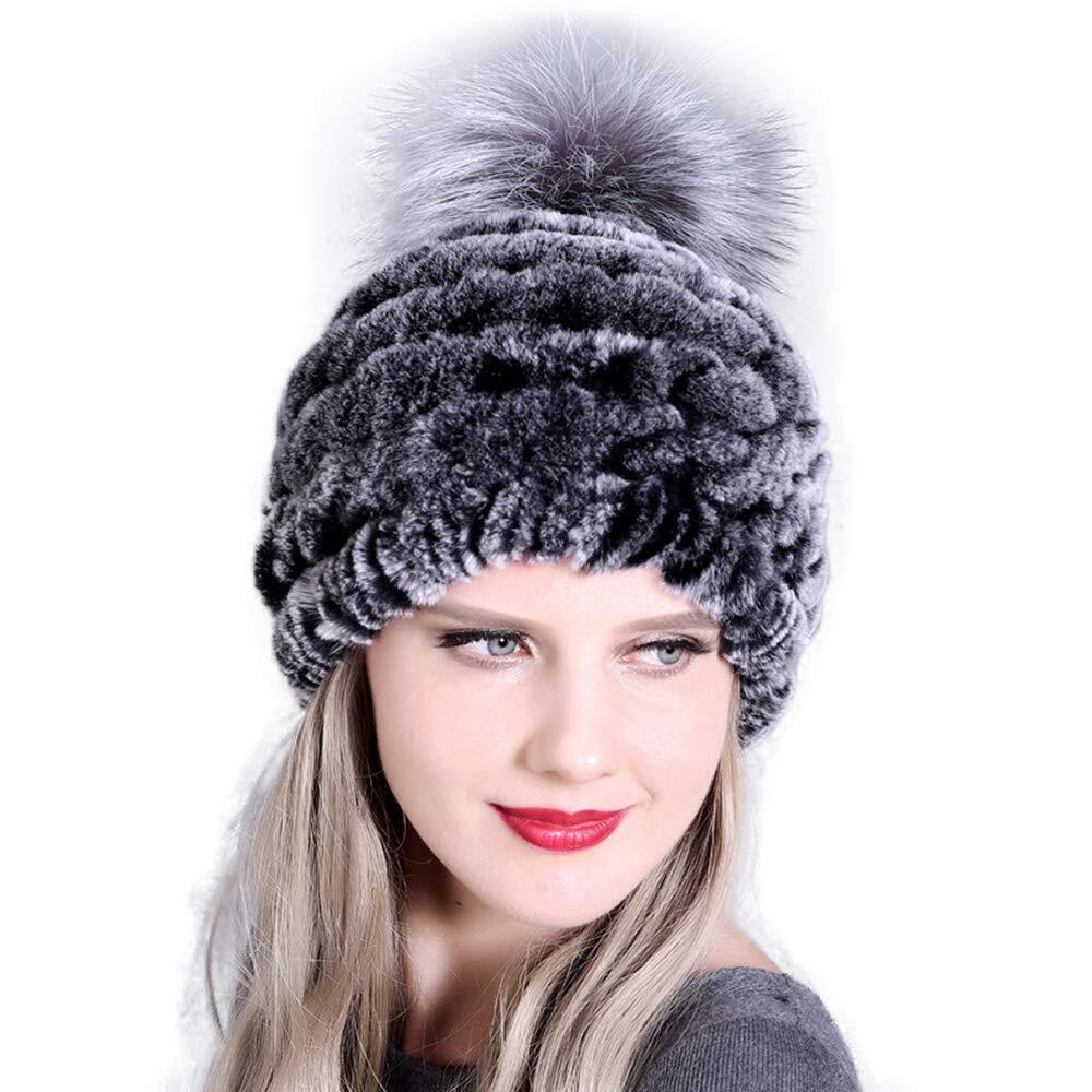 5177 The Super Rex Rabbit Fur Hats Winter Windproof Fox Fur Ball Warm Cap